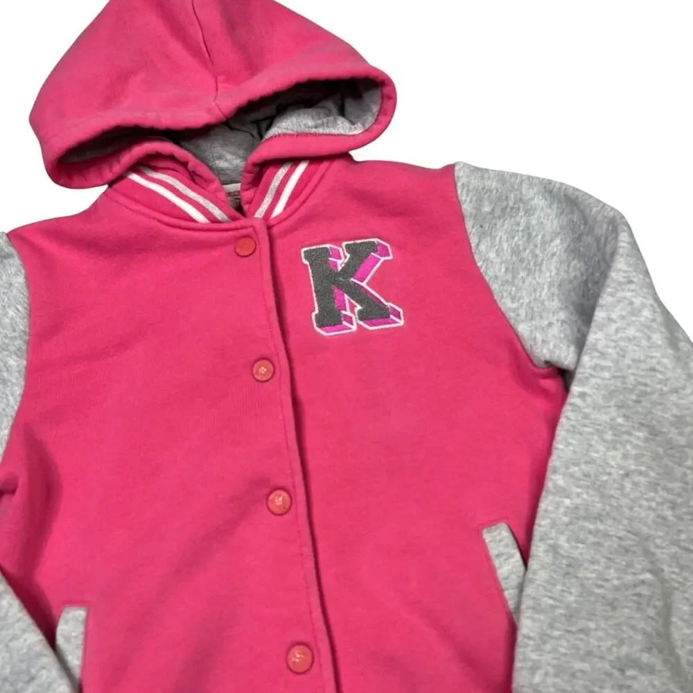 Kappa Kids Varsity Sweatshirt Hoodie Jacket Pink Gray Size Youth Girls L/XL